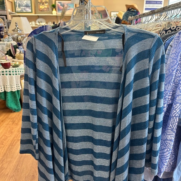 Sweaters - Alex Russo INSPIRED blue and grey striped cardigan #stripes #y2k